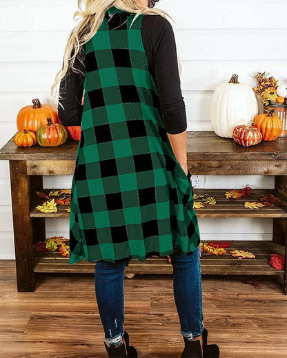 Womens Plaid Open Front Sweaters Sleeveless Duster Cardigans Drape Lightweight Vest Coat with Pockets