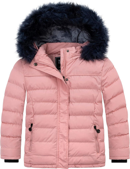 Girls' Puffer Jacket Soft Fleece Lined Warm Hooded Winter Coat