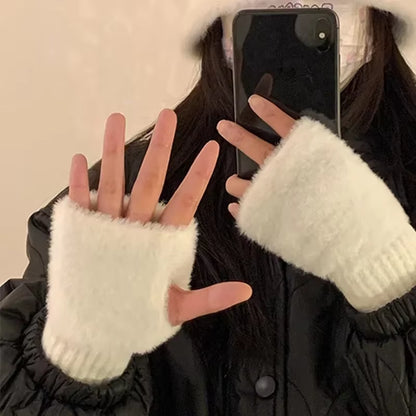 Luxury Mink Fleece Fingerless Gloves – Soft, Warm, and Stylish Winter Wrist Mittens for Women!