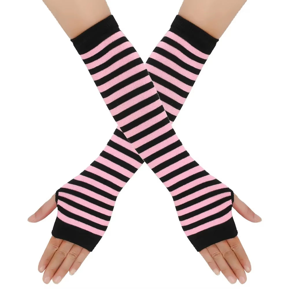 Cozy Striped Fingerless Gloves – Stylish Elbow-Length Warmers for Women!