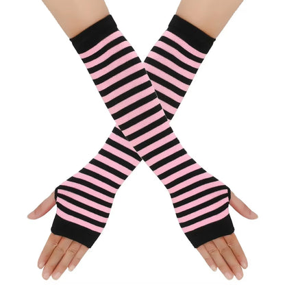 Cozy Striped Fingerless Gloves – Stylish Elbow-Length Warmers for Women!