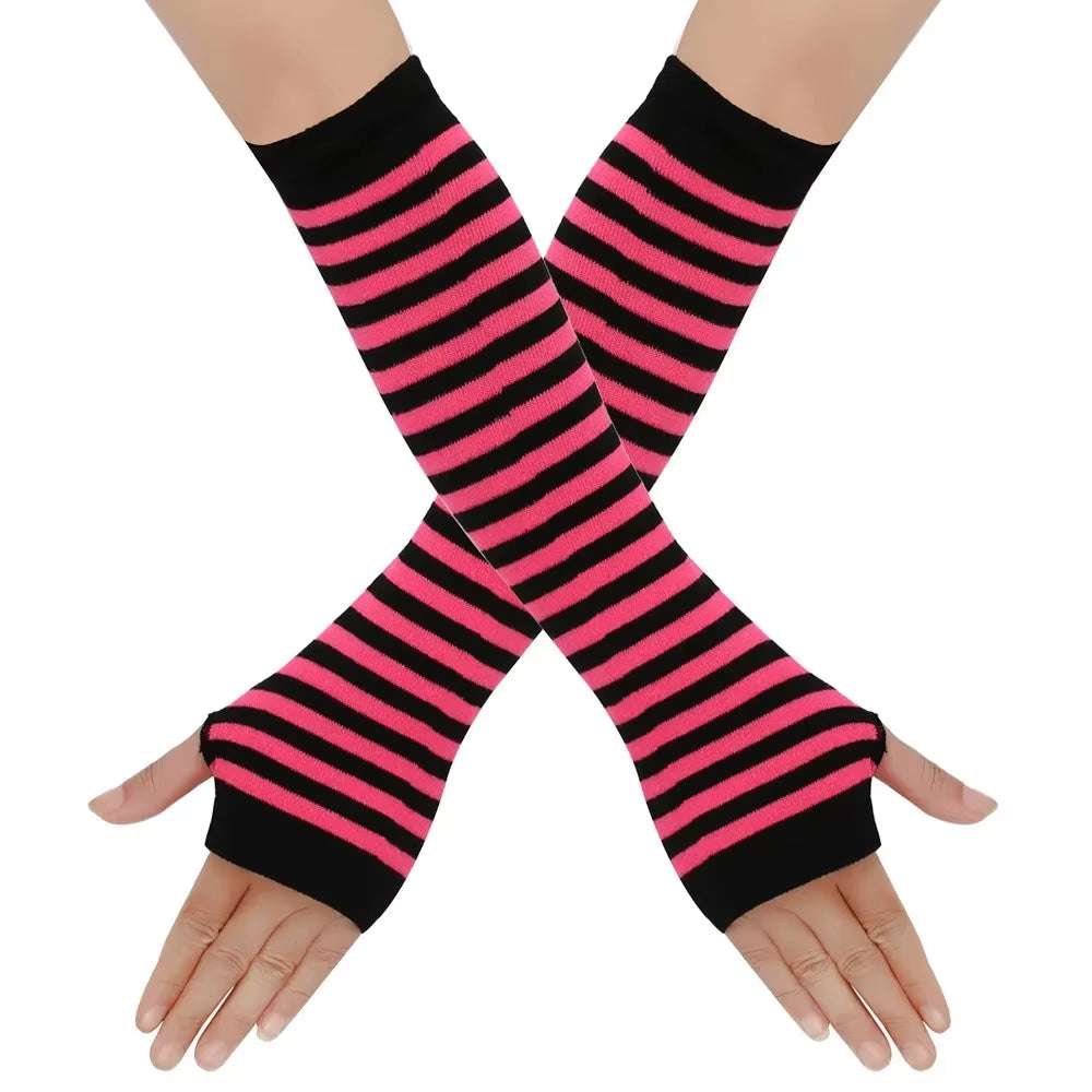 Cozy Striped Fingerless Gloves – Stylish Elbow-Length Warmers for Women!