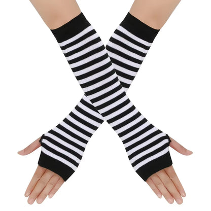 Cozy Striped Fingerless Gloves – Stylish Elbow-Length Warmers for Women!