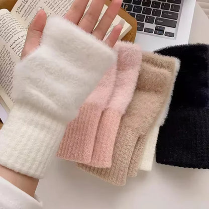 Luxury Mink Fleece Fingerless Gloves – Soft, Warm, and Stylish Winter Wrist Mittens for Women!