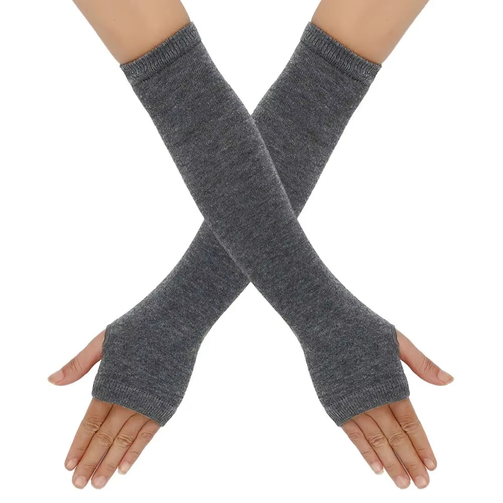 Cozy Striped Fingerless Gloves – Stylish Elbow-Length Warmers for Women!