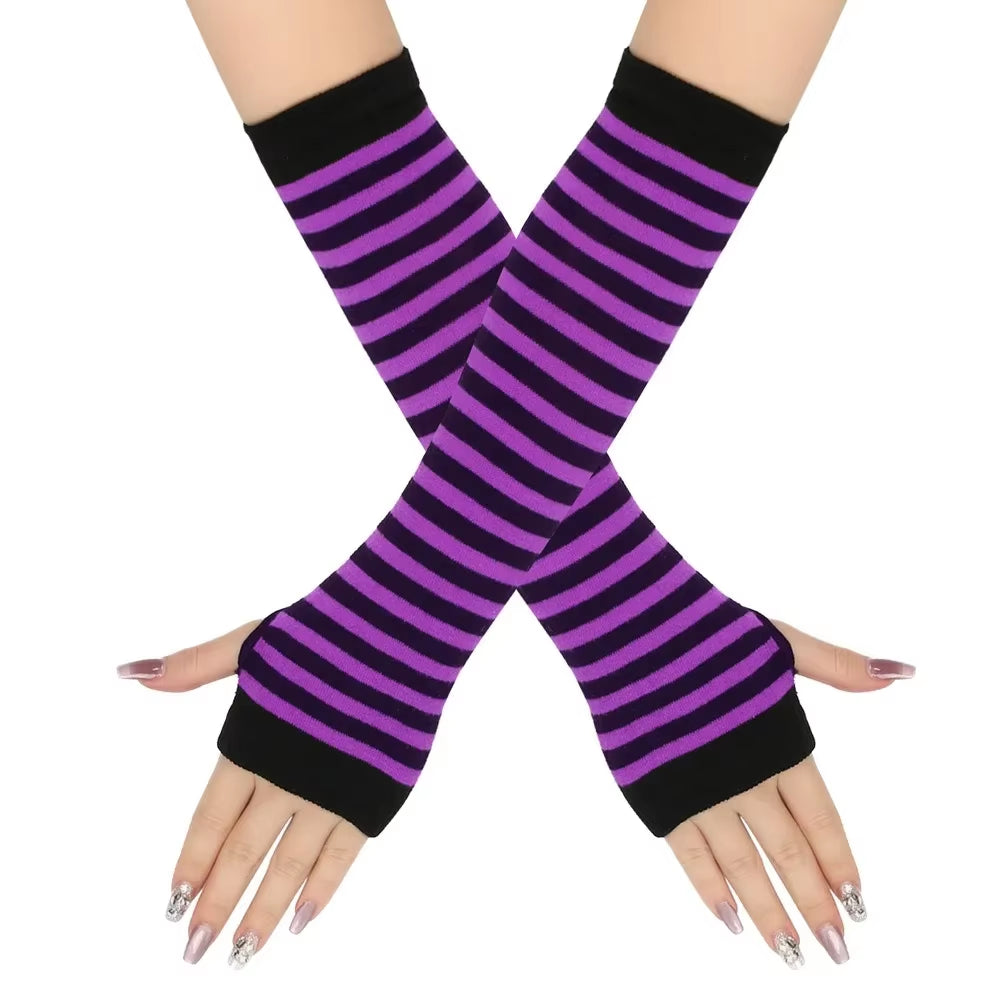 Cozy Striped Fingerless Gloves – Stylish Elbow-Length Warmers for Women!