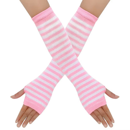 Cozy Striped Fingerless Gloves – Stylish Elbow-Length Warmers for Women!