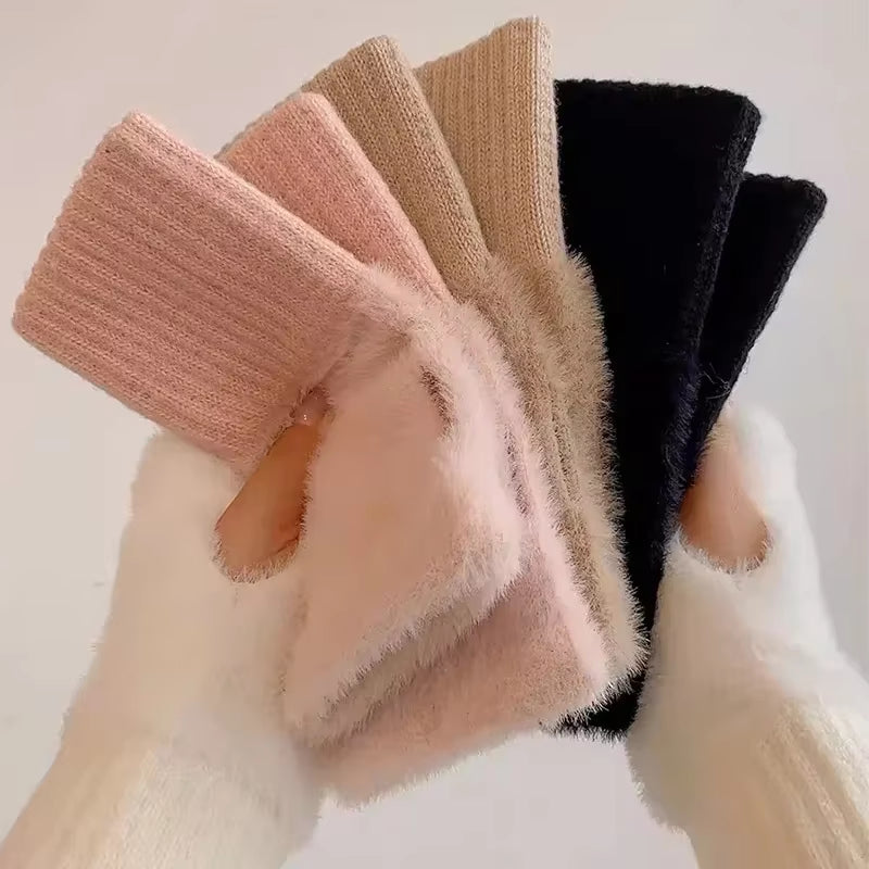 Luxury Mink Fleece Fingerless Gloves – Soft, Warm, and Stylish Winter Wrist Mittens for Women!