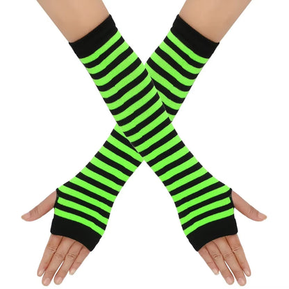 Cozy Striped Fingerless Gloves – Stylish Elbow-Length Warmers for Women!